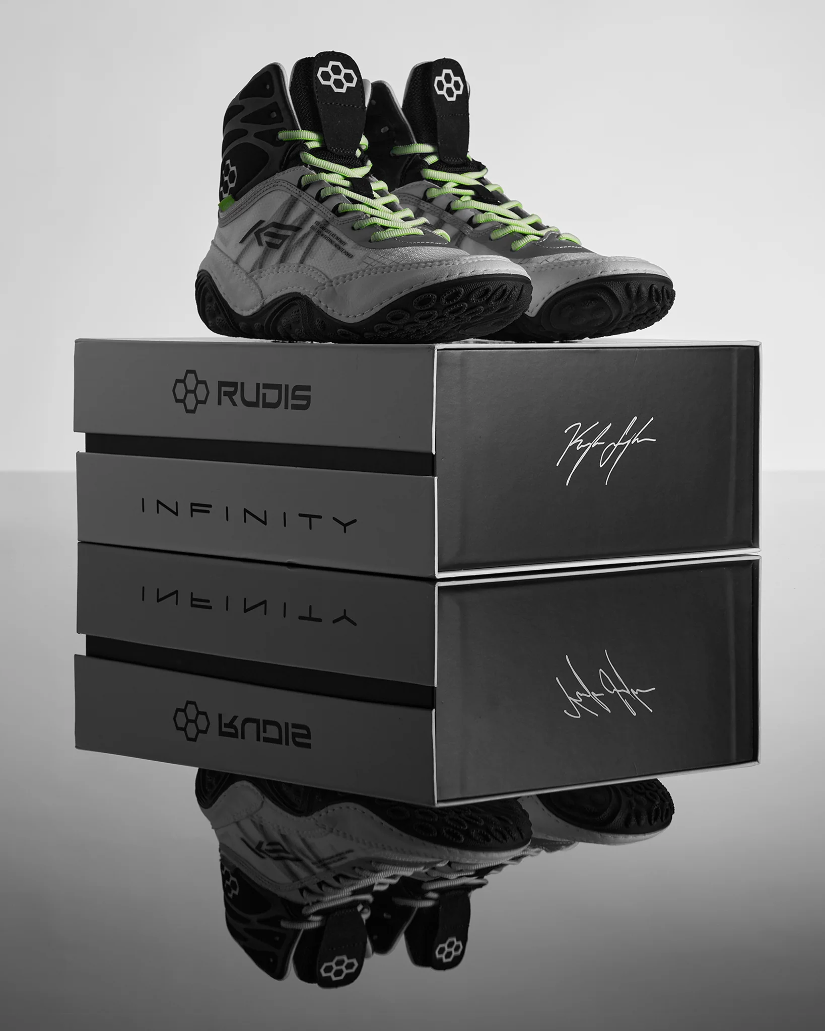 KS Infinity Adult Wrestling Shoes - Yang White/Lime - Image 2